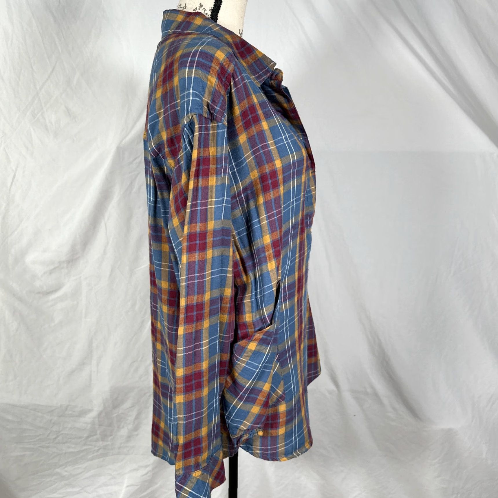 KAVU KAVU Womens Medium Blue Yellow Plaid Flannel Long Sleeve Tunic Shirt with Pockets Size M / US 6-8 / IT 42-44 - 4 Thumbnail