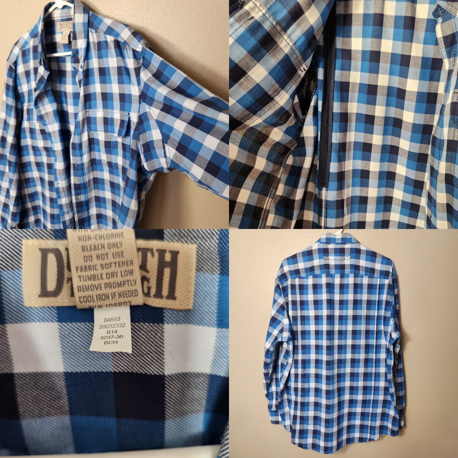 CO Duluth Trading Co Mens Crosscut Performance Blue Plaid Flannel Shirt L Size US L / EU 52-54 / 3 - 8 Thumbnail