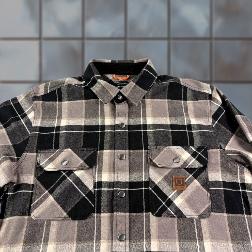 Brixton Brixton Brixon Flannel Shirt Mens M Black Plaid Button-Up Snap Up Long Sleeve Casual Workwear Heavyweight Pockets Size US M / EU 48-50 / 2 - 1 Thumbnail
