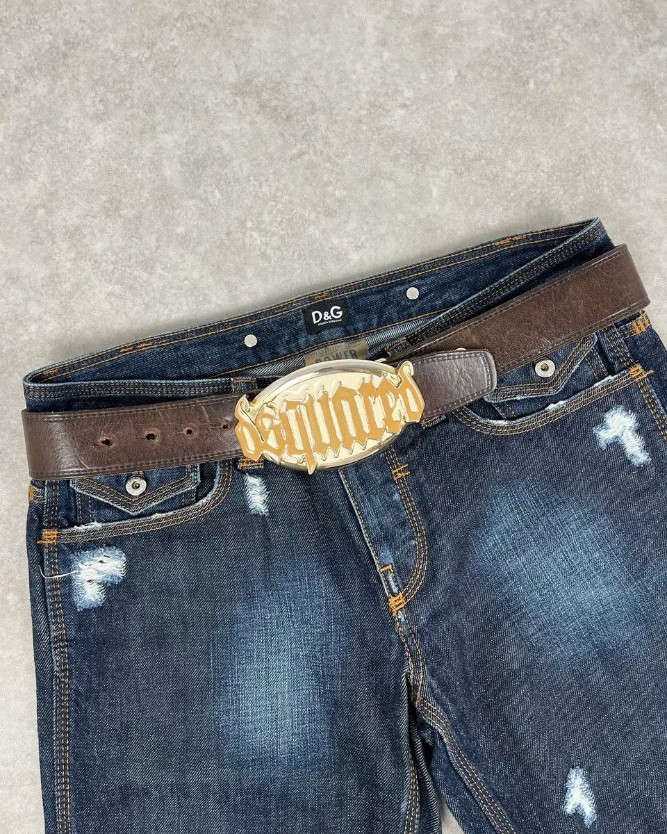 Dsquared2 Dsquared2 Brown Leather Belt Gold Skeleton Logo Adjustable Size ONE SIZE - 1 Thumbnail