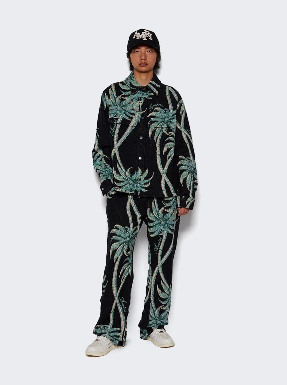 Amiri o1mle0326 Palm Tapestry Flare Pants in Black Size US 40 / EU 56 - 2 Thumbnail