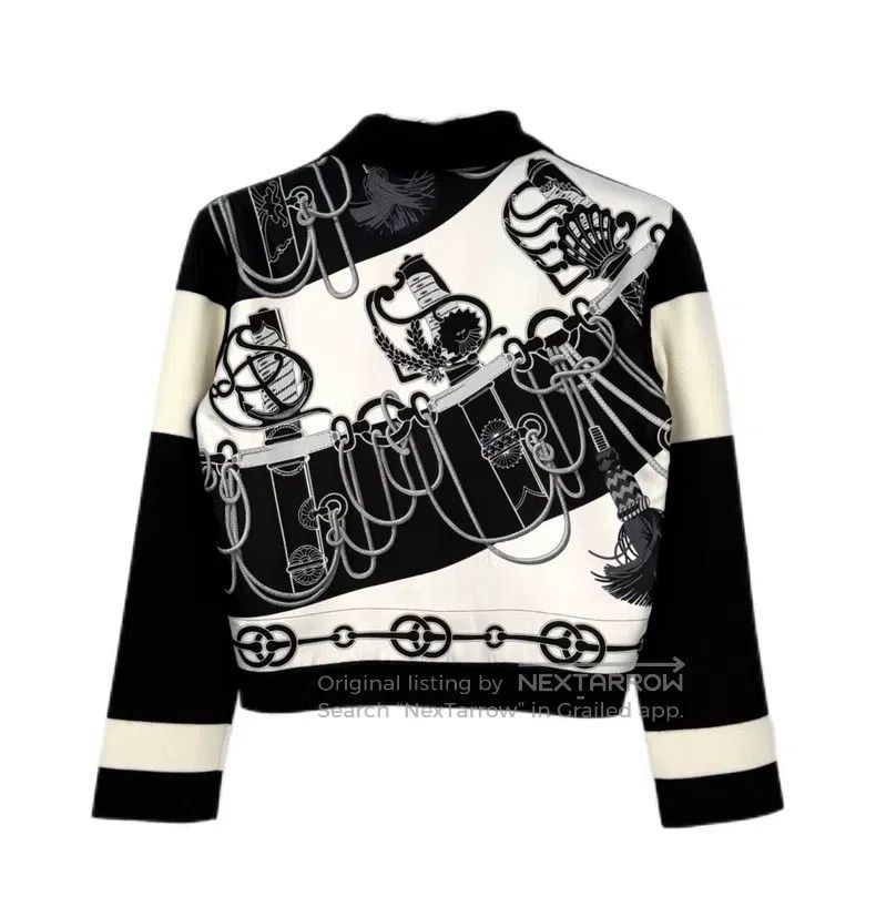 Hermes Hermes Black and white mulberry silk cashmere blend design Size XXS / US 00 / IT 34 - 2 Thumbnail