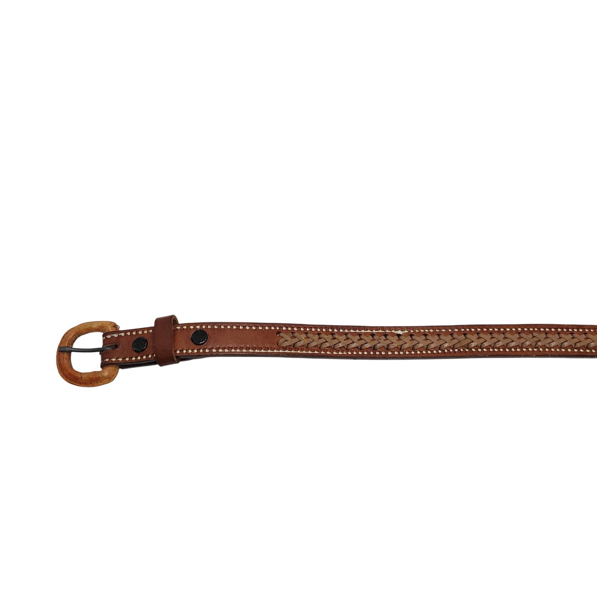 Handmade Vtg Handmade Cognac Braided Tooled Western Leather Belt 28" Size ONE SIZE - 15 Thumbnail