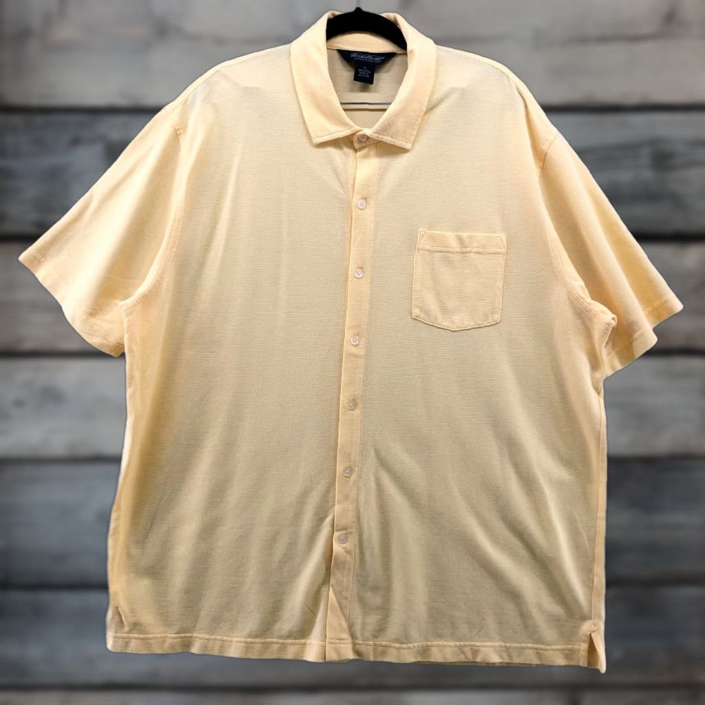 Brooks Brothers Brooks Brothers Knit Short Sleeve Shirt Mens XL Yellow Button Up Pocket Cotton Size US XL / EU 56 / 4 - 1 Thumbnail