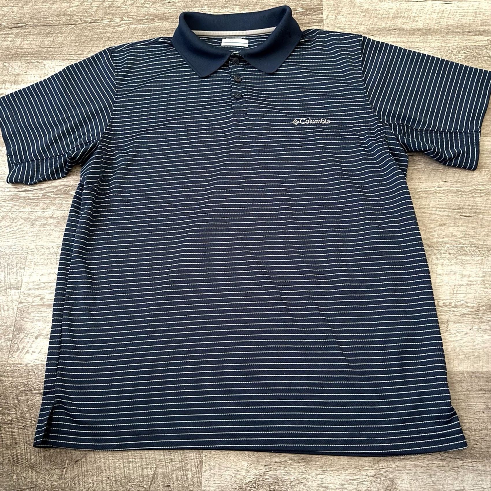 Vintage Columbia Shirt Mens Large Blue Striped Short Sleeve Pullover Polo Size US L / EU 52-54 / 3 - 6 Thumbnail