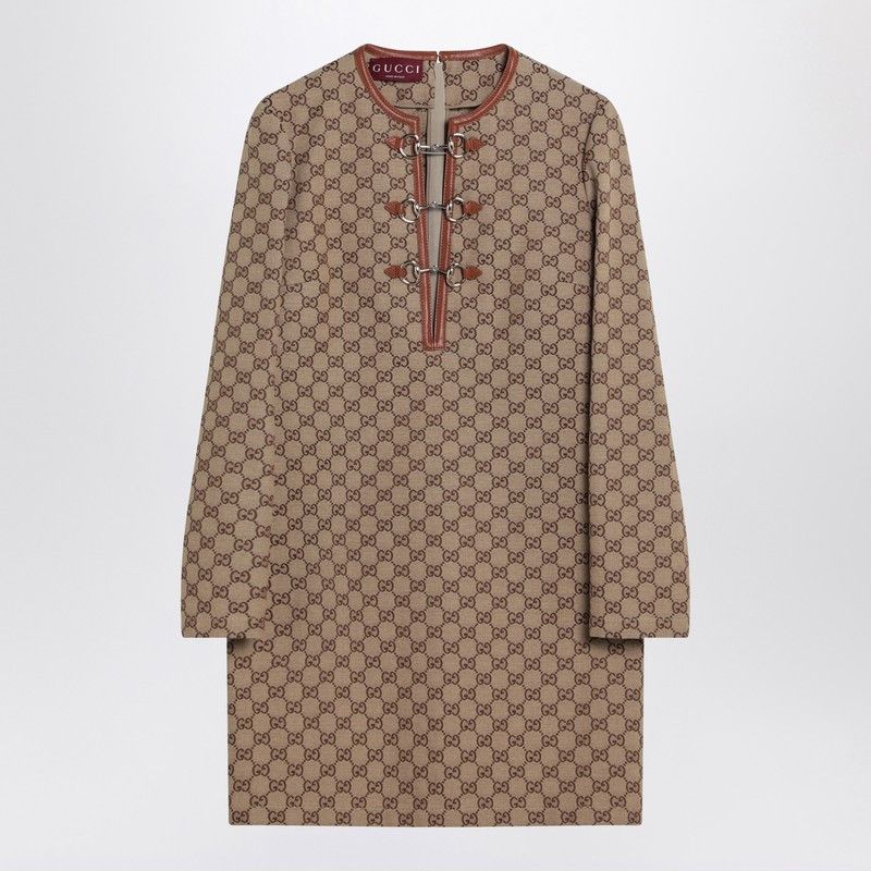 Gucci Gucci Beige Dress In Gg Fabric With Clip Detail Size M / US 6-8 / IT 42-44 - 1 Thumbnail