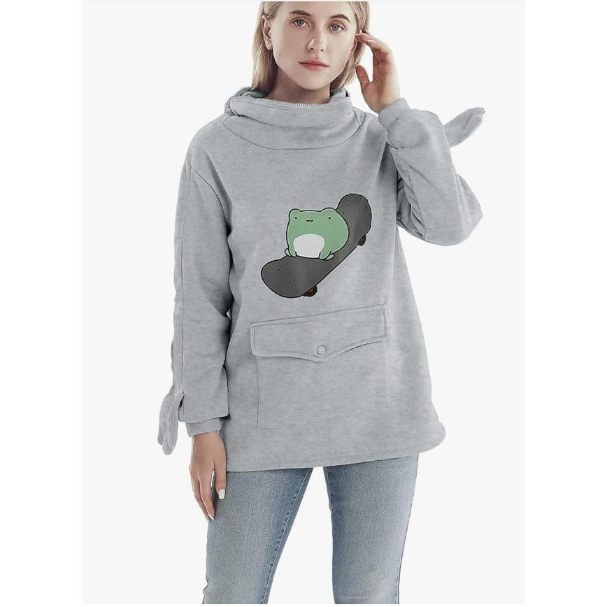 The Unbranded Brand Frog Oversized Graphic Hoodie Sweatshirt Pullover GRAY2XL Size XXL / US 16-18 / IT 52-54 - 3 Thumbnail