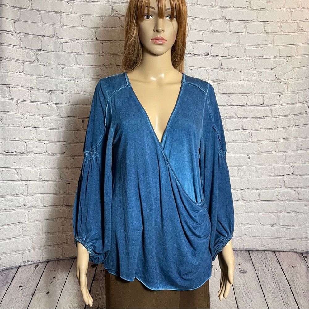 Free People Free People Blue Cross Over Wrap Long Sleeve Top Size S Size S / US 4 / IT 40 - 2 Thumbnail