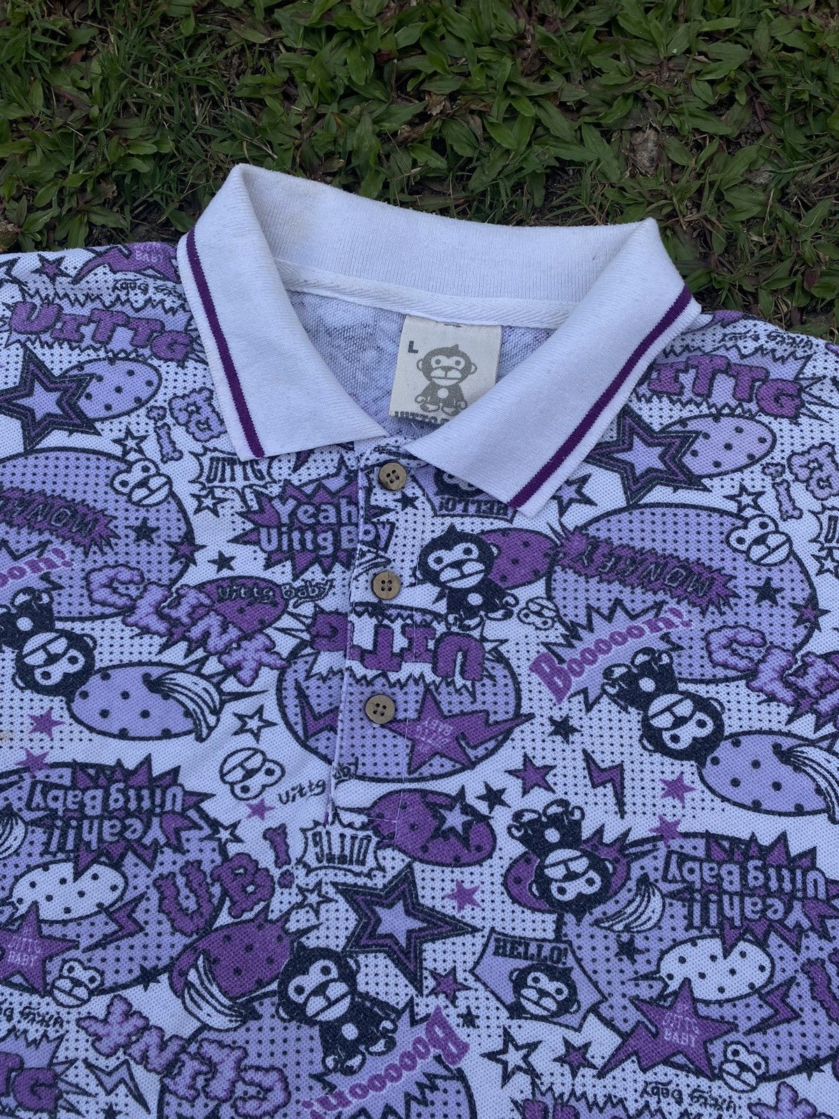 Japanese Brand RARE 💥 UITTG BABY Polo Shirt Full Print Logo size L Size US L / EU 52-54 / 3 - 7 Thumbnail