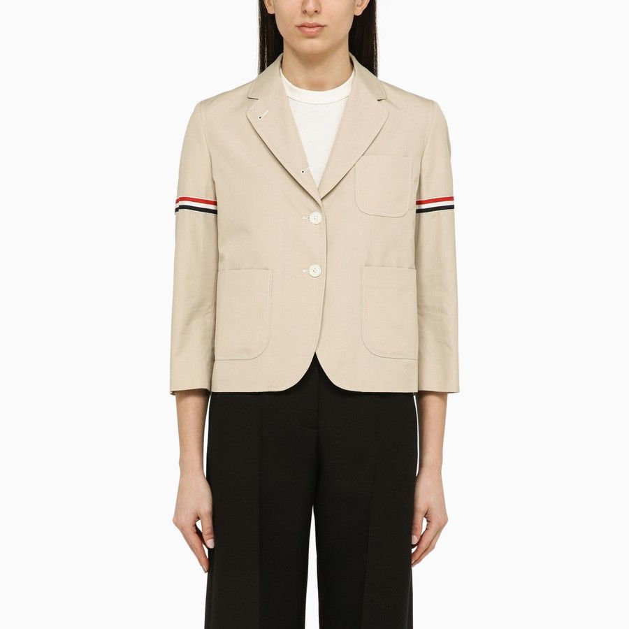 Thom Browne o1d2blof1024 Cotton Blend Short Blazer in Beige Size S / US 4 / IT 40 - 1 Thumbnail