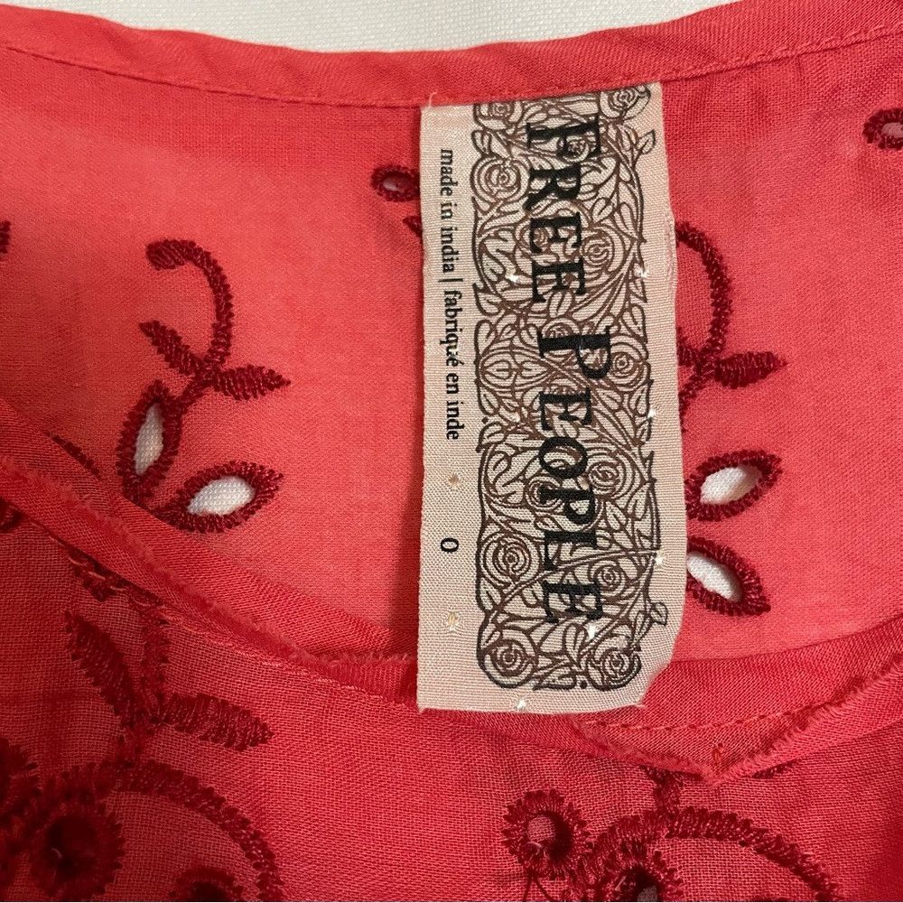 Free People Free People Rose Garden Eyelet Embroidered Red Poppy Dress Size XS / US 0-2 / IT 36-38 - 7 Thumbnail