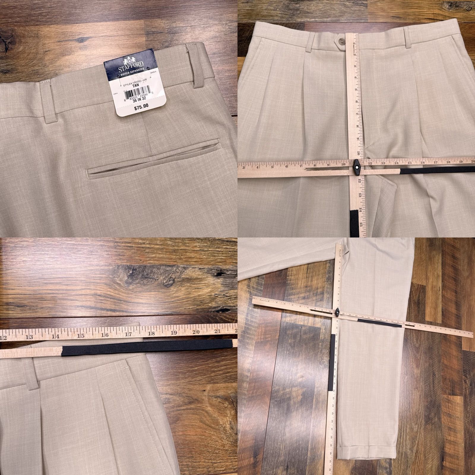 Stafford Stafford Suit 2 Piece Long Tan Pleated Notch Lapel Single-Breasted 46 Chest 48 36 Skinny? Size 46R - 11 Thumbnail