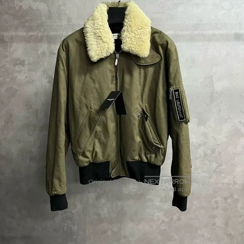 Saint Laurent Paris Saint Laurent Paris Military Green Solid Sheepskin Collar Size US M / EU 48-50 / 2 - 1 Thumbnail