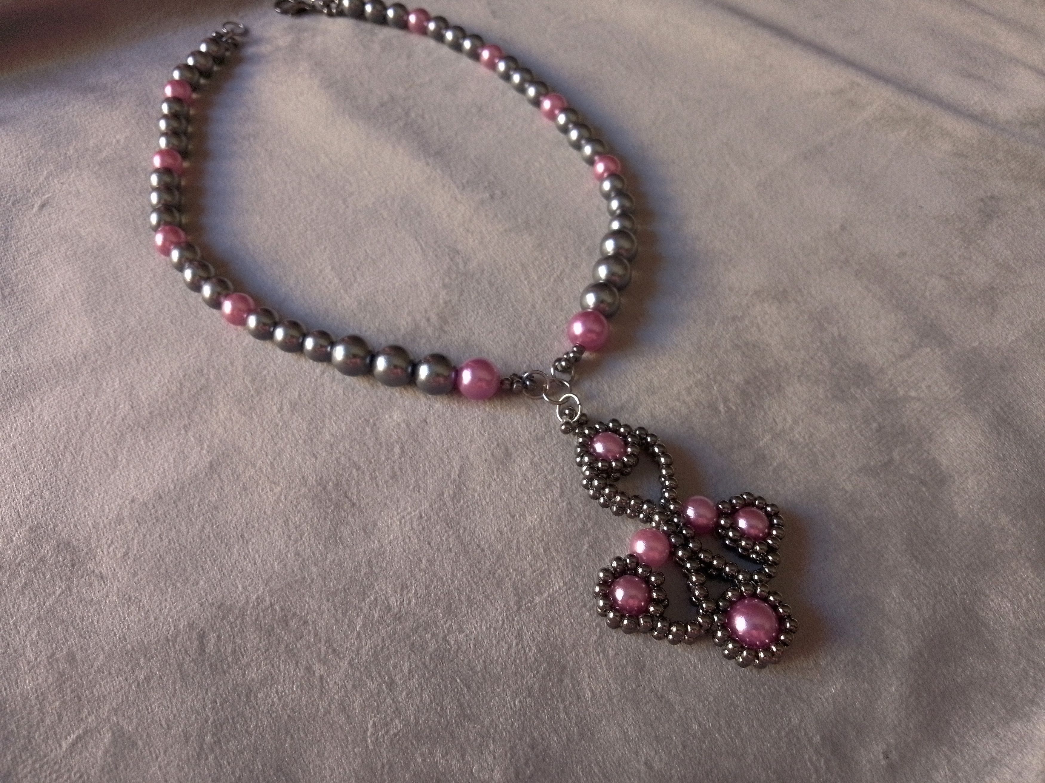 Handmade Necklace Gray Pink Pearls Antique Middle Age Style Pendant Size ONE SIZE - 7 Thumbnail