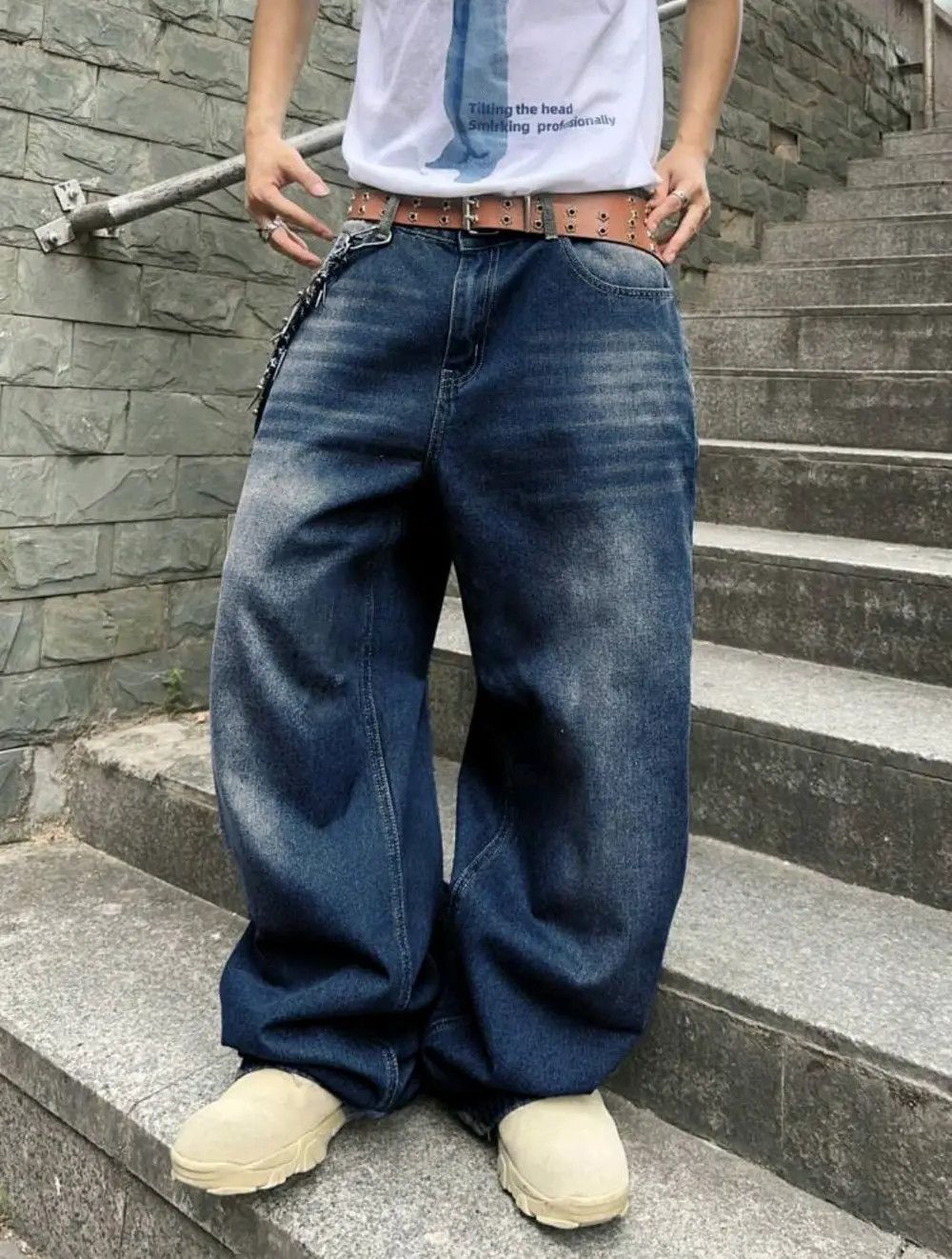 Japanese Brand × Jean Solid Color Simple Style Baggy Jeans Daily sh Size US 39 - 1 Thumbnail