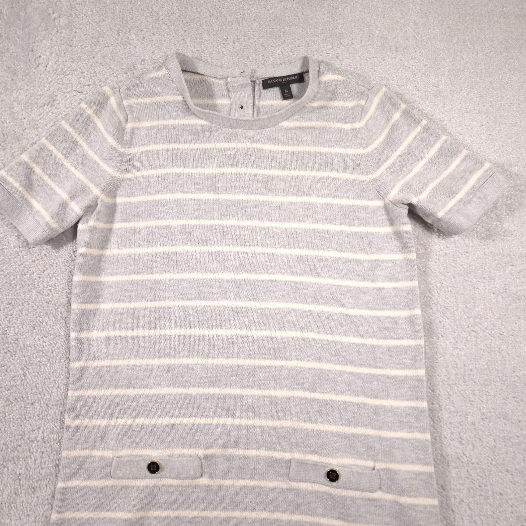 Banana Republic Banana Republic Sweater Dress Womens Medium Gray White Striped Knit Short Sleeve Size M / US 6-8 / IT 42-44 - 3 Thumbnail