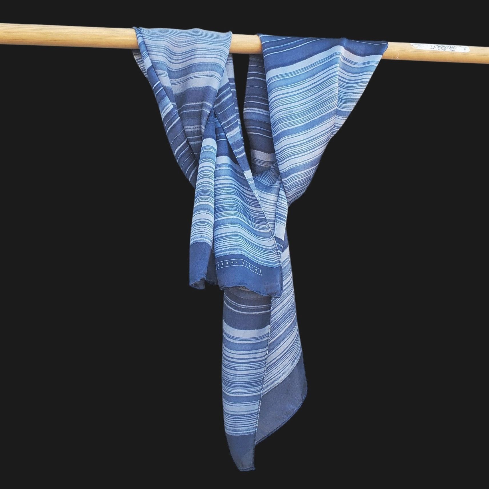 Perry Ellis Vintage Perry Ellis Scarf Blue Gray Striped Silk Rectangle 5 Size ONE SIZE - 4 Thumbnail
