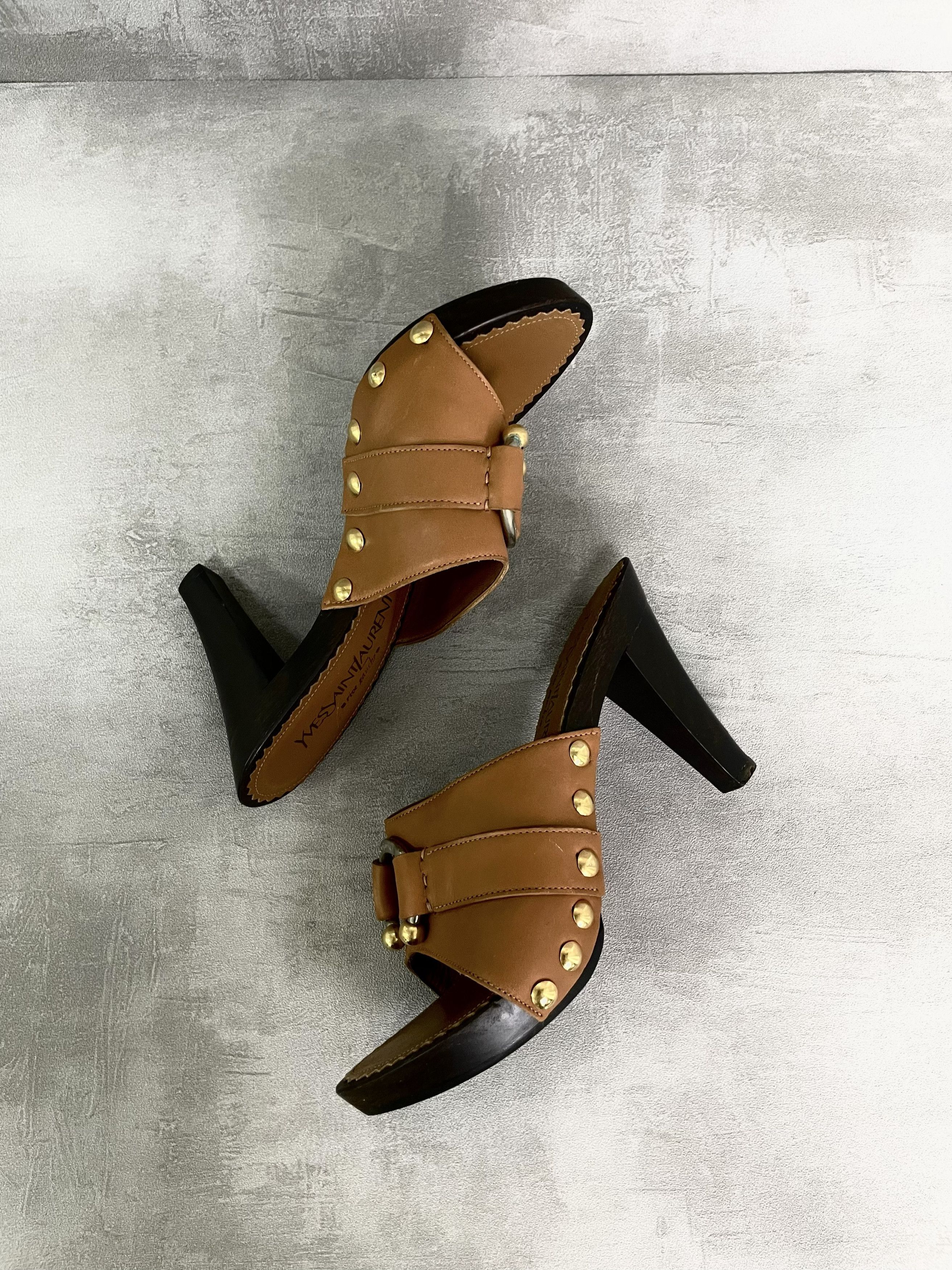 Yves Saint Laurent Yves Saint Laurent Beige High Heel Clogs With Golden Buckle Size US 6 / IT 36 - 6 Thumbnail