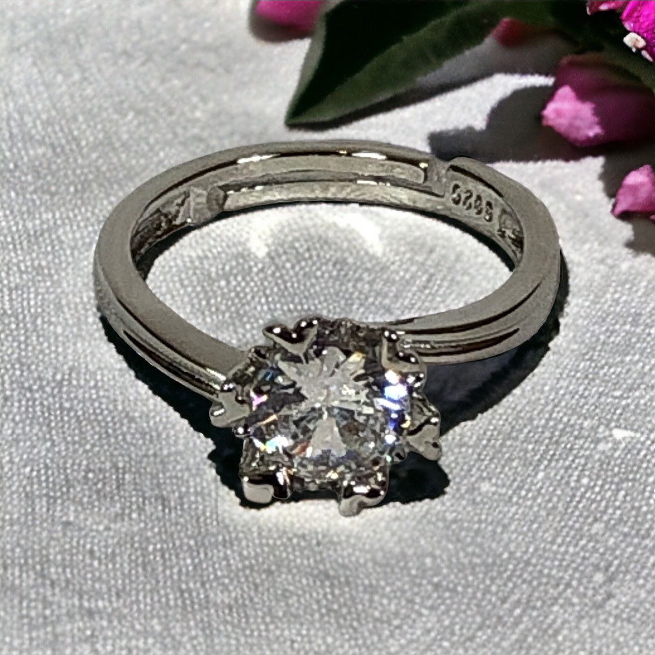 Other Cubic Zirconia Sterling Silver Ring Heart Prongs Adjustable Size ONE SIZE - 3 Thumbnail
