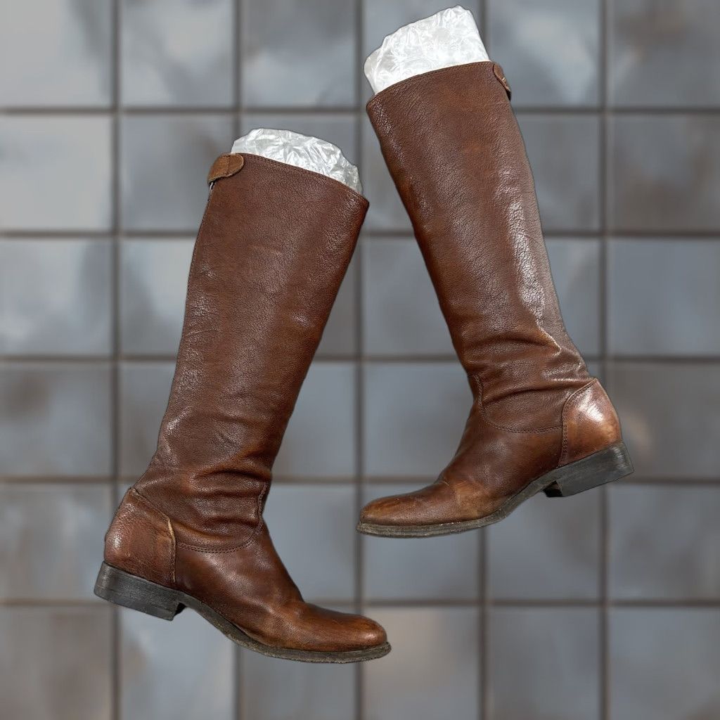 Frye Frye Melissa Boots Womens 6.5 B Button Riding Leather Zip Pull On Brown Solid Knee High Casual Workwear 90s Western Equestrian Womens Boots Size US 7 / IT 37 - 1 Thumbnail