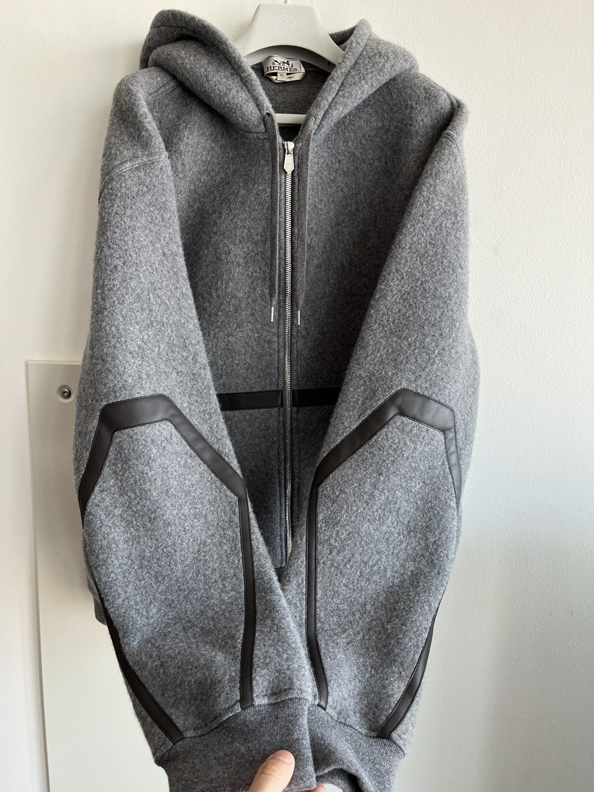 Hermes $5k Super Runway Leather Cashmere Hooded Sweater