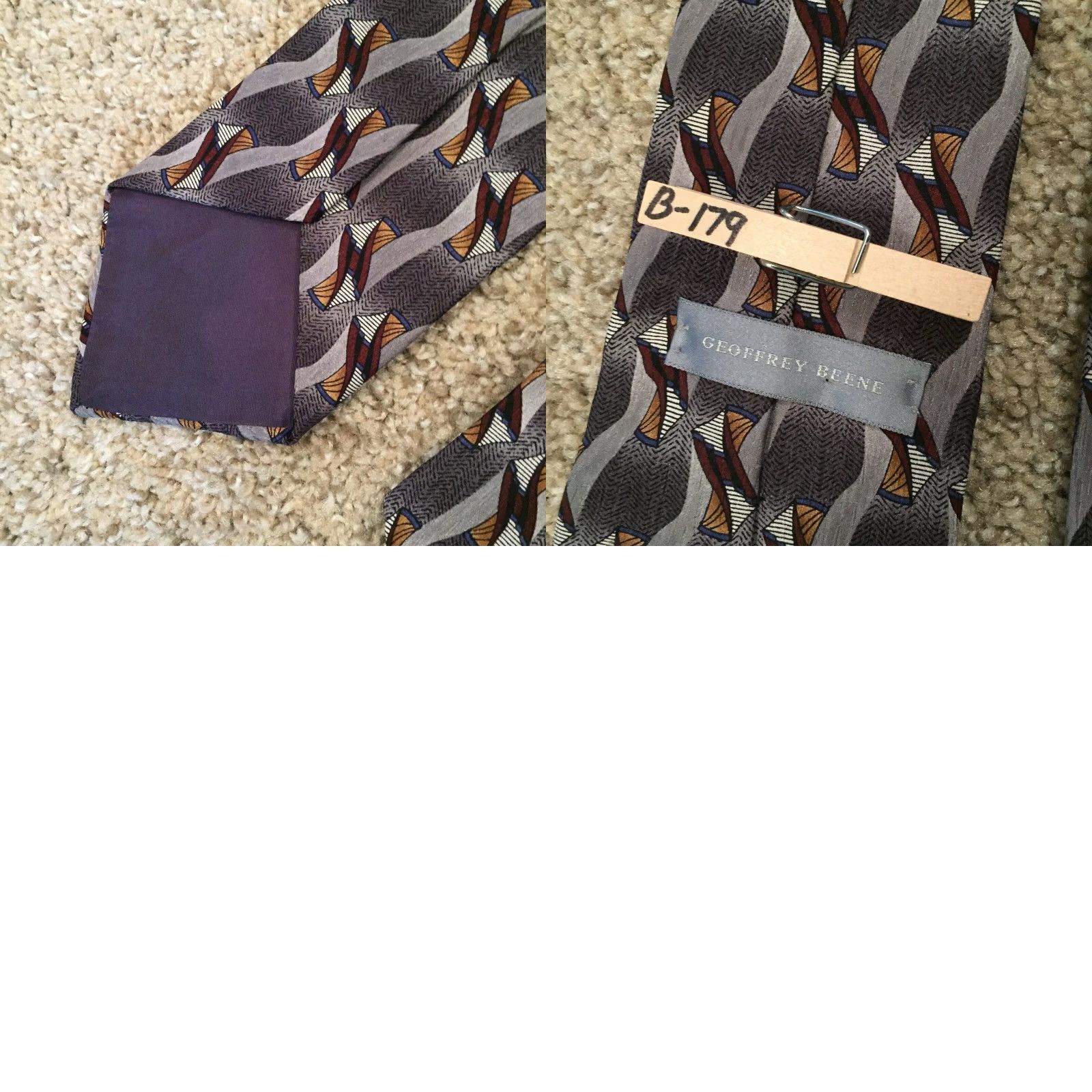 Geoffrey Beene Geoffrey Beene Gray Geometric 100% Silk Neck Tie Men's Tie Classic 58" Gray Geometric Pattern - Geoffrey Beene Mens Neck Tie 57-60in 4" Wide Size ONE SIZE - 8 Thumbnail