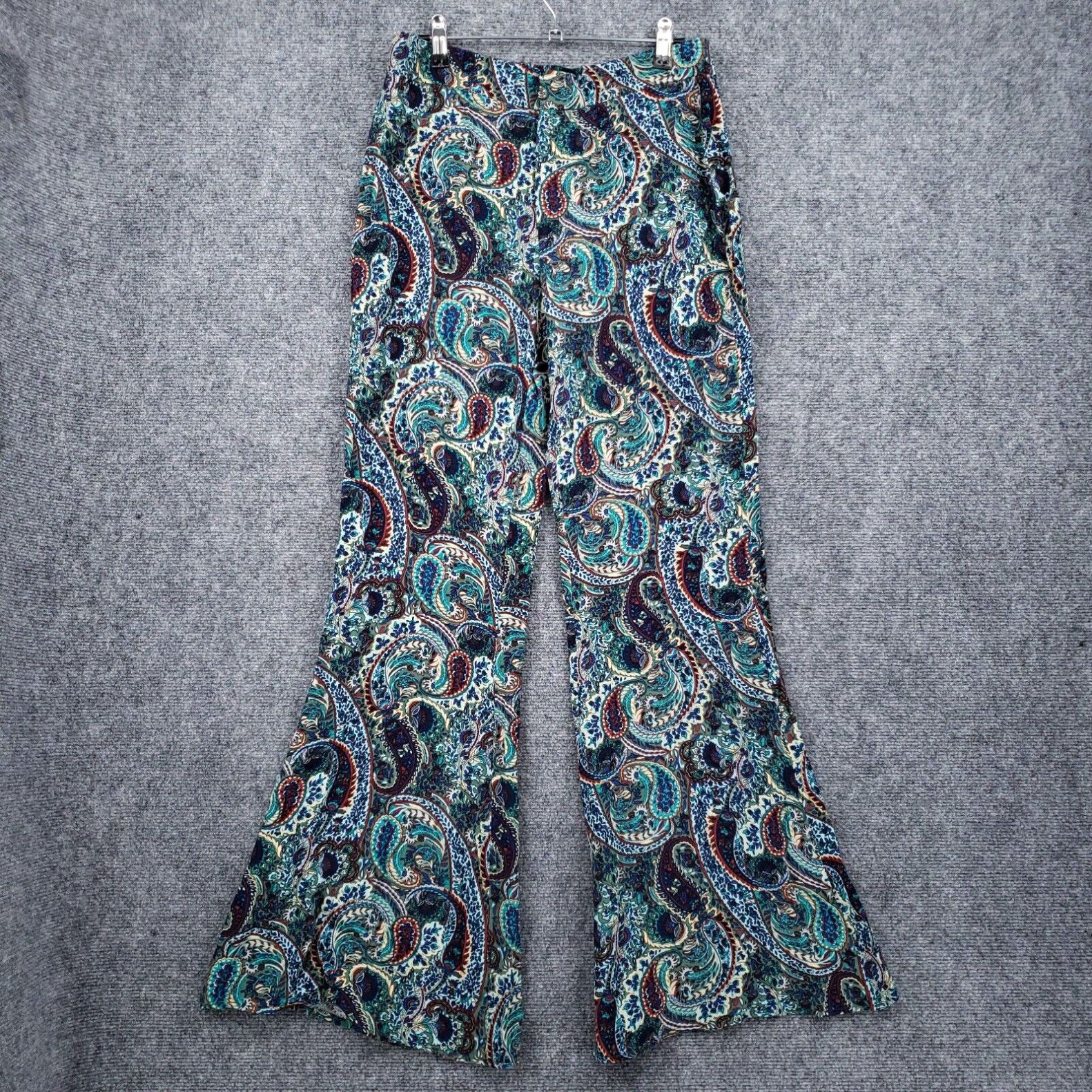 Zara Zara Pants Womens S Small Green Floral Paisley Flared Hi Rise Bell Bottom 90s Size ONE SIZE - 1 Preview