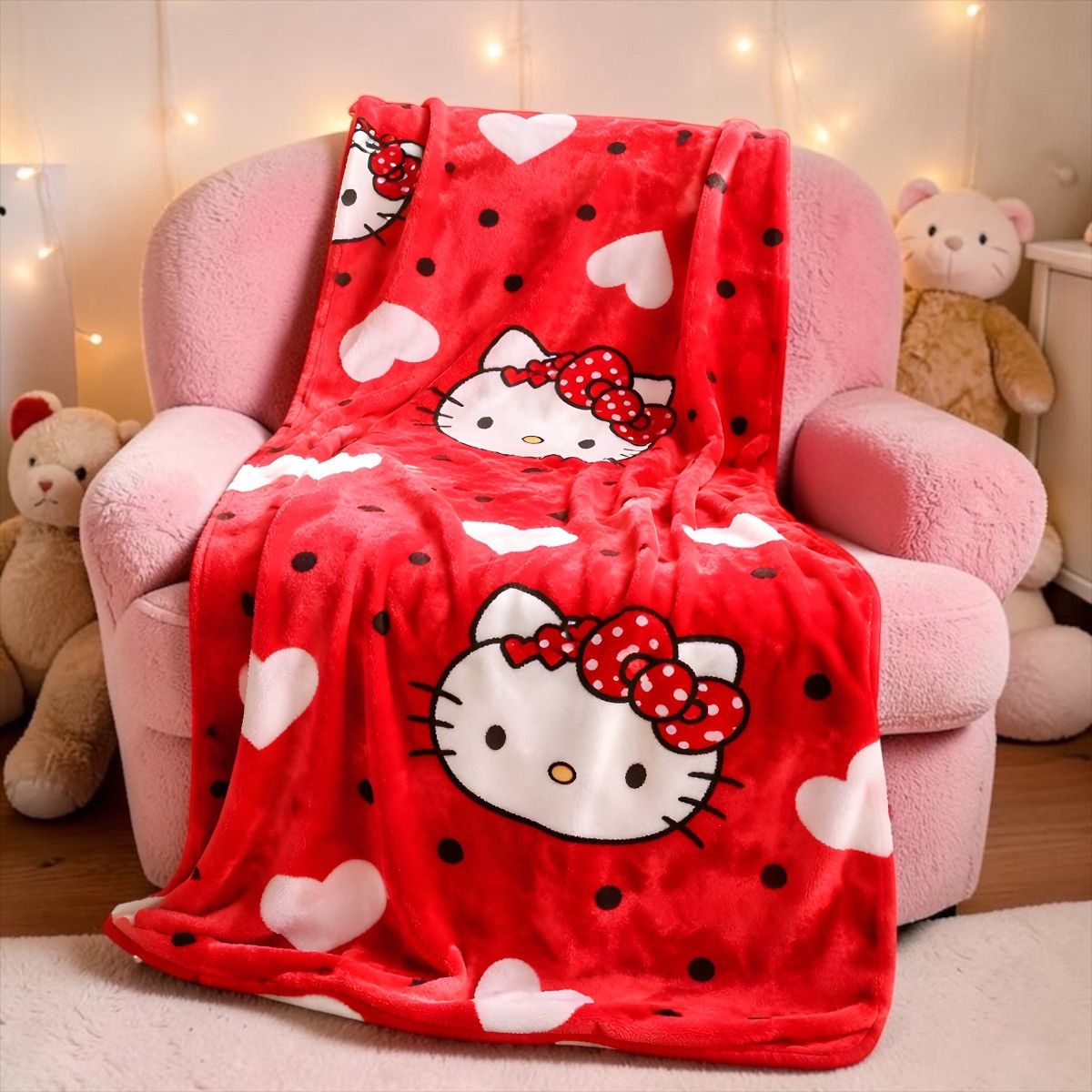 Other Hello Kitty Red White Pink Print Throw Blanket Sz 60”x70” Size ONE SIZE - 1 Thumbnail