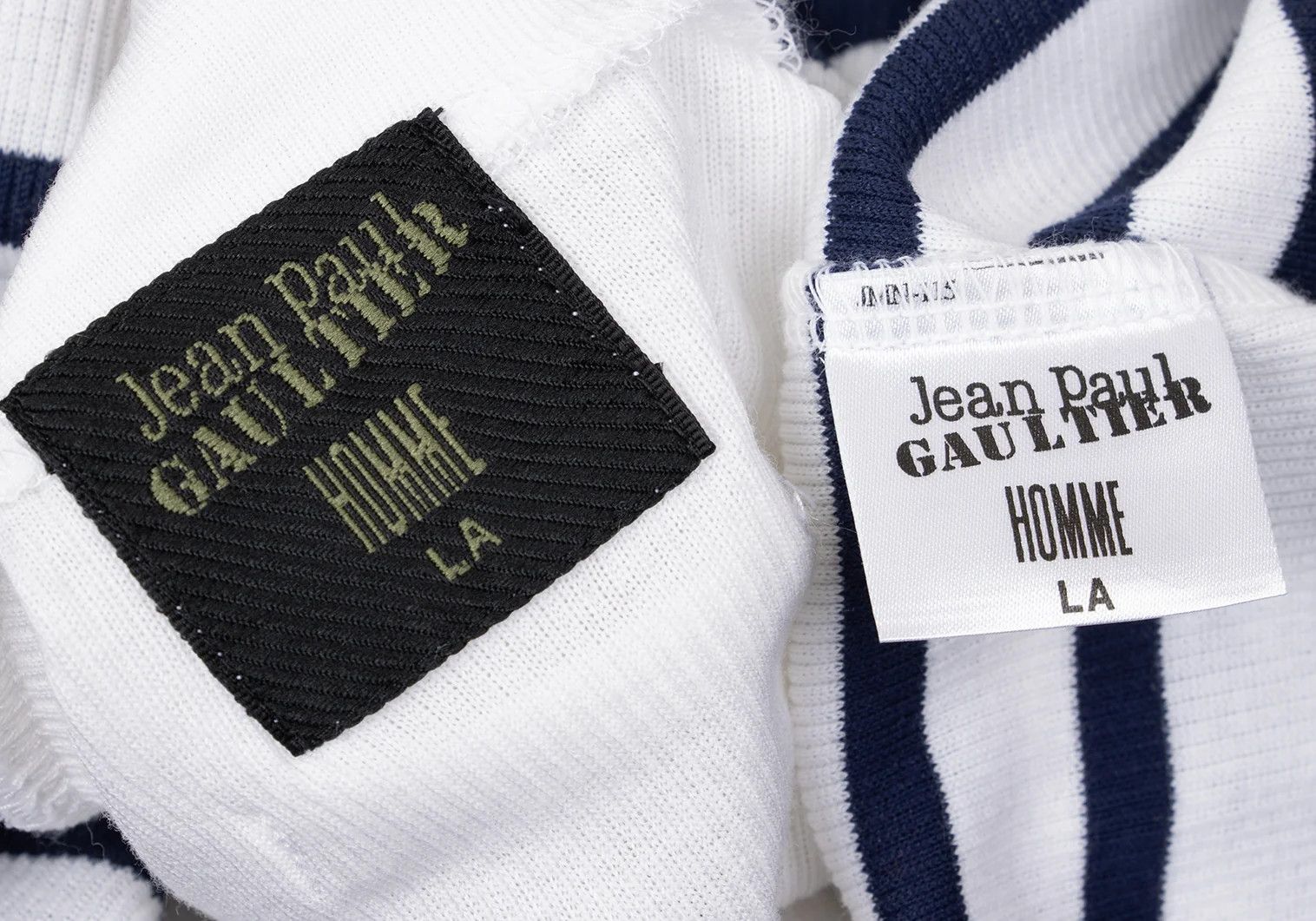 Jean Paul Gaultier Marine Stripe V-Neck Ribbed T-Shirt in Navy and Off-White Size US L / EU 52-54 / 3 - 19 Thumbnail
