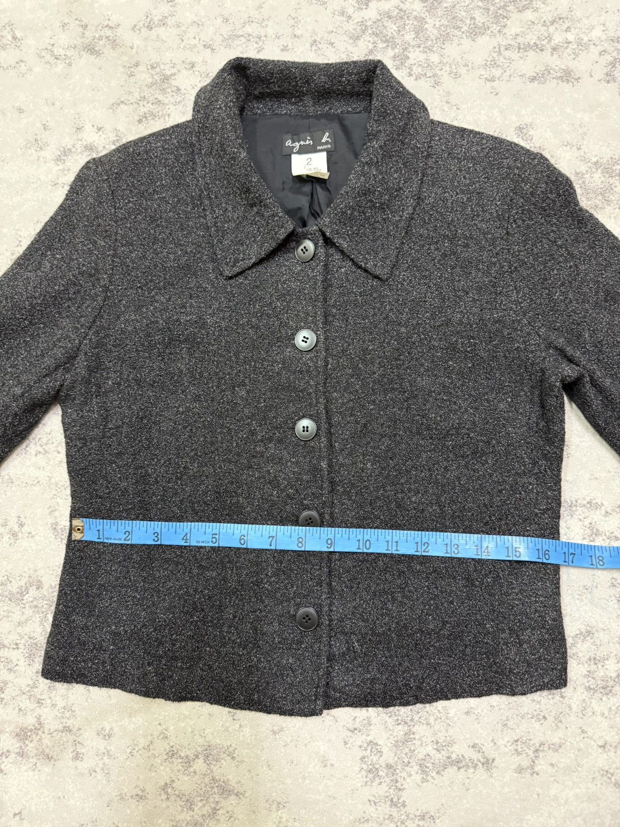 agnes b. Agnes B. Charcoal Black Light Tweed Jacket Button Up Size S / US 4 / IT 40 - 17 Thumbnail