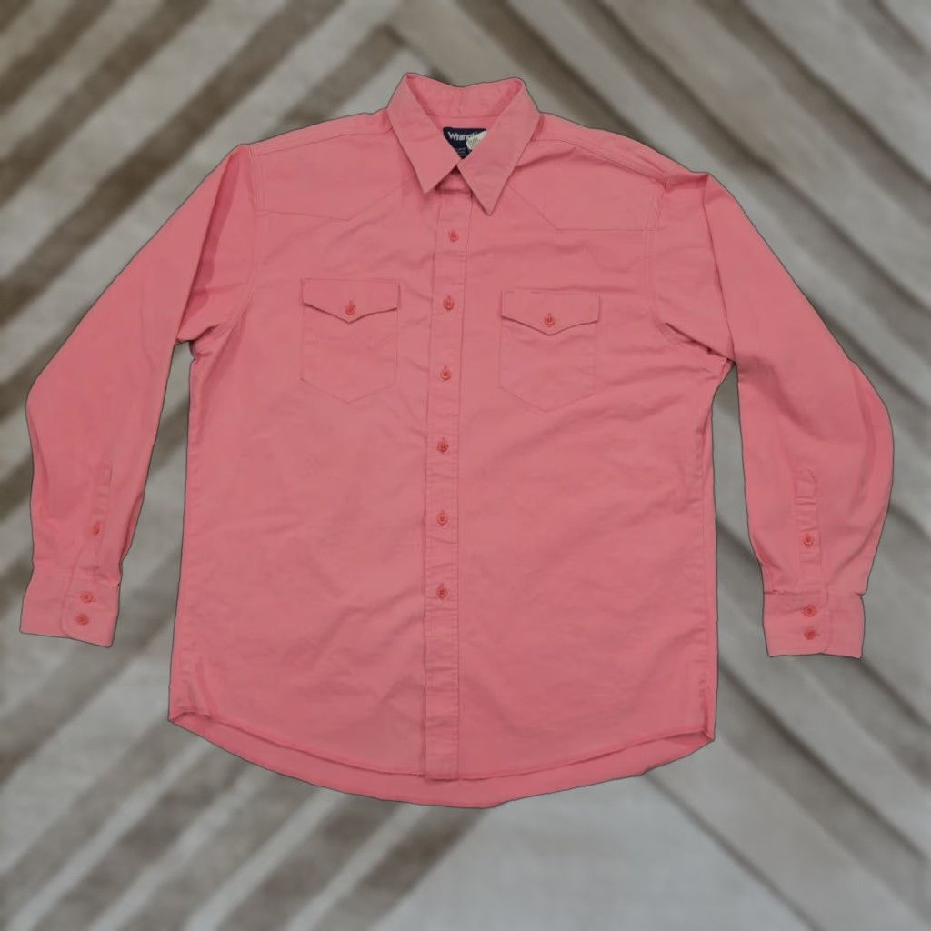 Wrangler VINTAGE Wrangler Shirt Mens 17.5 35 Pink Button Up Brush Popper Canvas Adult 90s Size US XXL / EU 58 / 5 - 1 Thumbnail