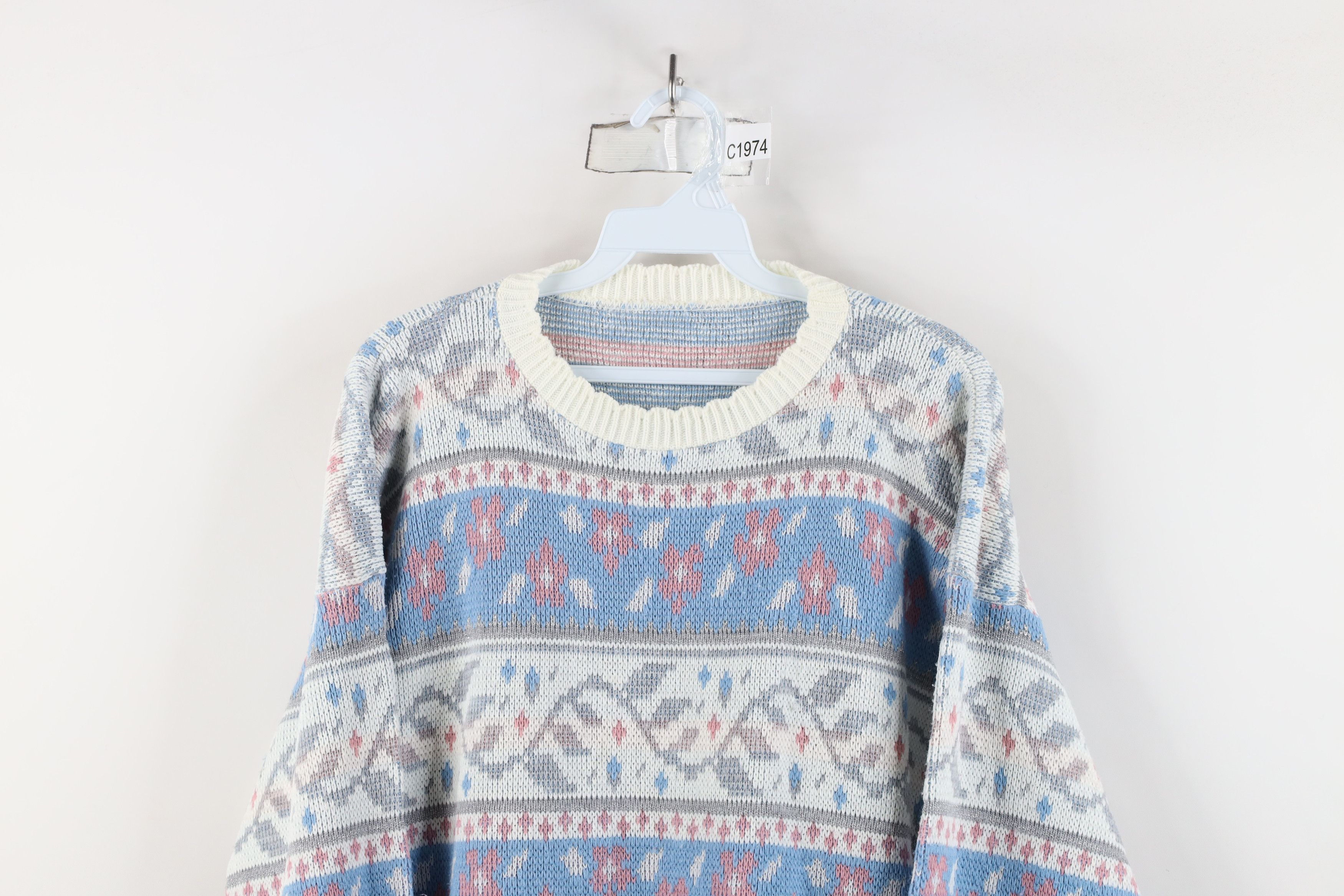 Vintage Vintage 90s Streetwear Fair Isle Flower Knit Sweater Size L / US 10 / IT 46 - 2 Thumbnail
