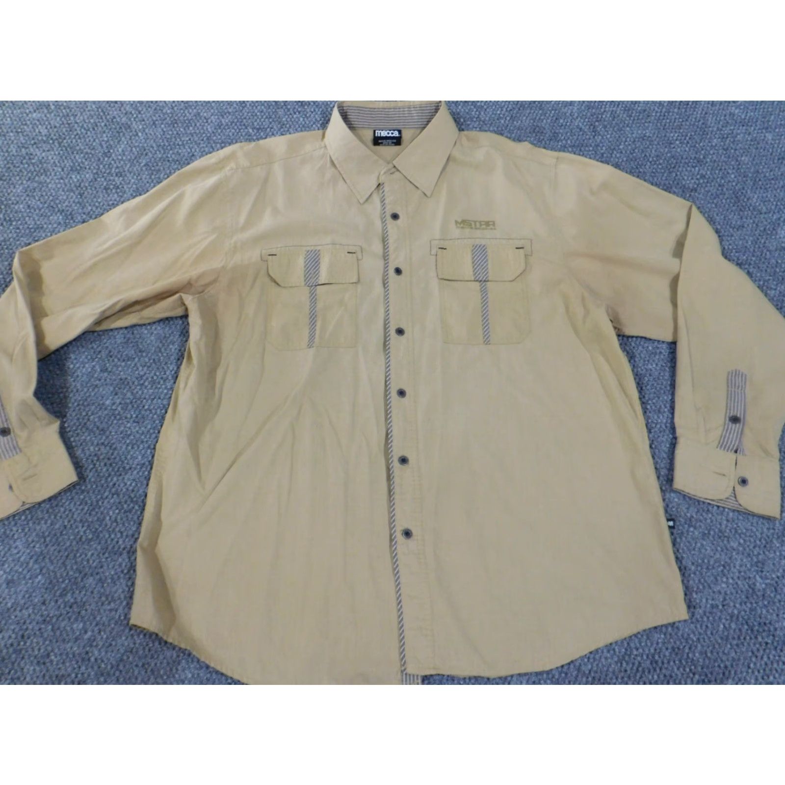 Vintage Mecca Shirt XXL Beige Men Button-Up Long Sleeve Collared 90s Vintage Classic Casual Button-Down Knit Cotton Size US XXL / EU 58 / 5 - 5 Thumbnail