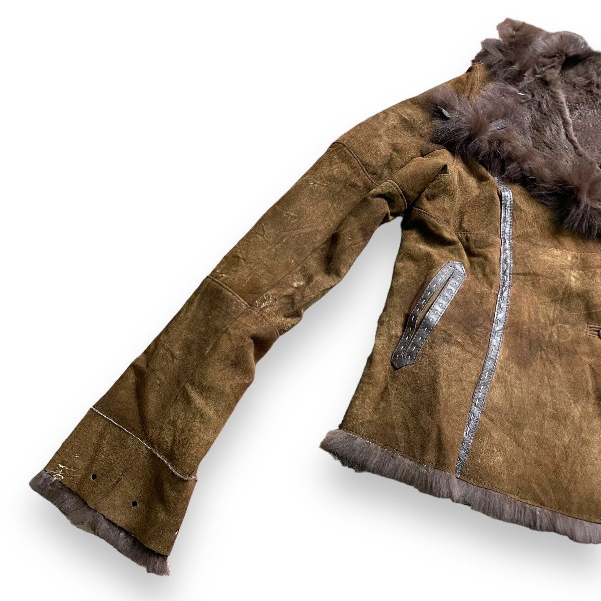 If Six Was Nine VINTAGE SPANISH RABBIT SHEEP LEATHER BLUE FOX FUR JACKET Size M / US 6-8 / IT 42-44 - 9 Thumbnail