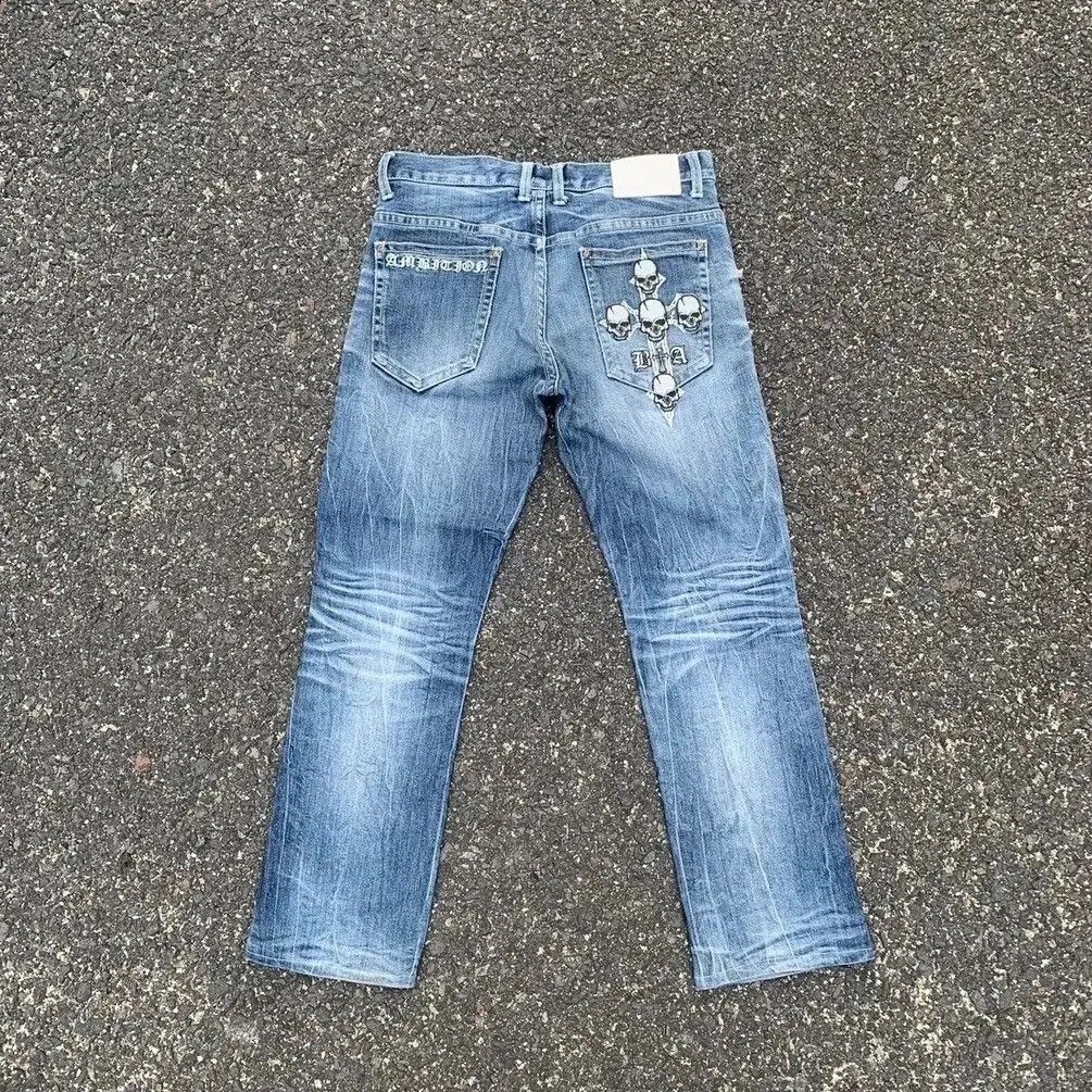 Tornado Mart SUN FADED SKULLS DISTRESSED DENIM TROUSERS BE AMBITION JEANS Size US 32 / EU 48 - 14 Thumbnail