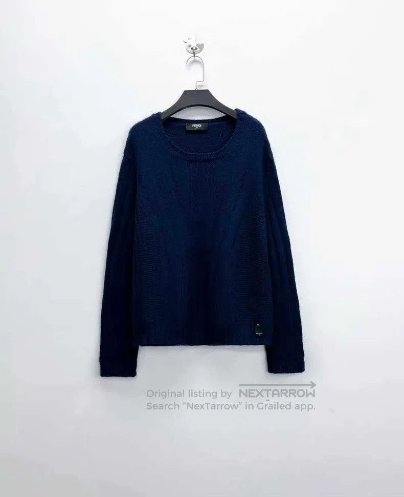 Fendi Fendi Navy Blue Hem Letter Logo Embellished Wool Knit Swea Size US L / EU 52-54 / 3 - 1 Thumbnail