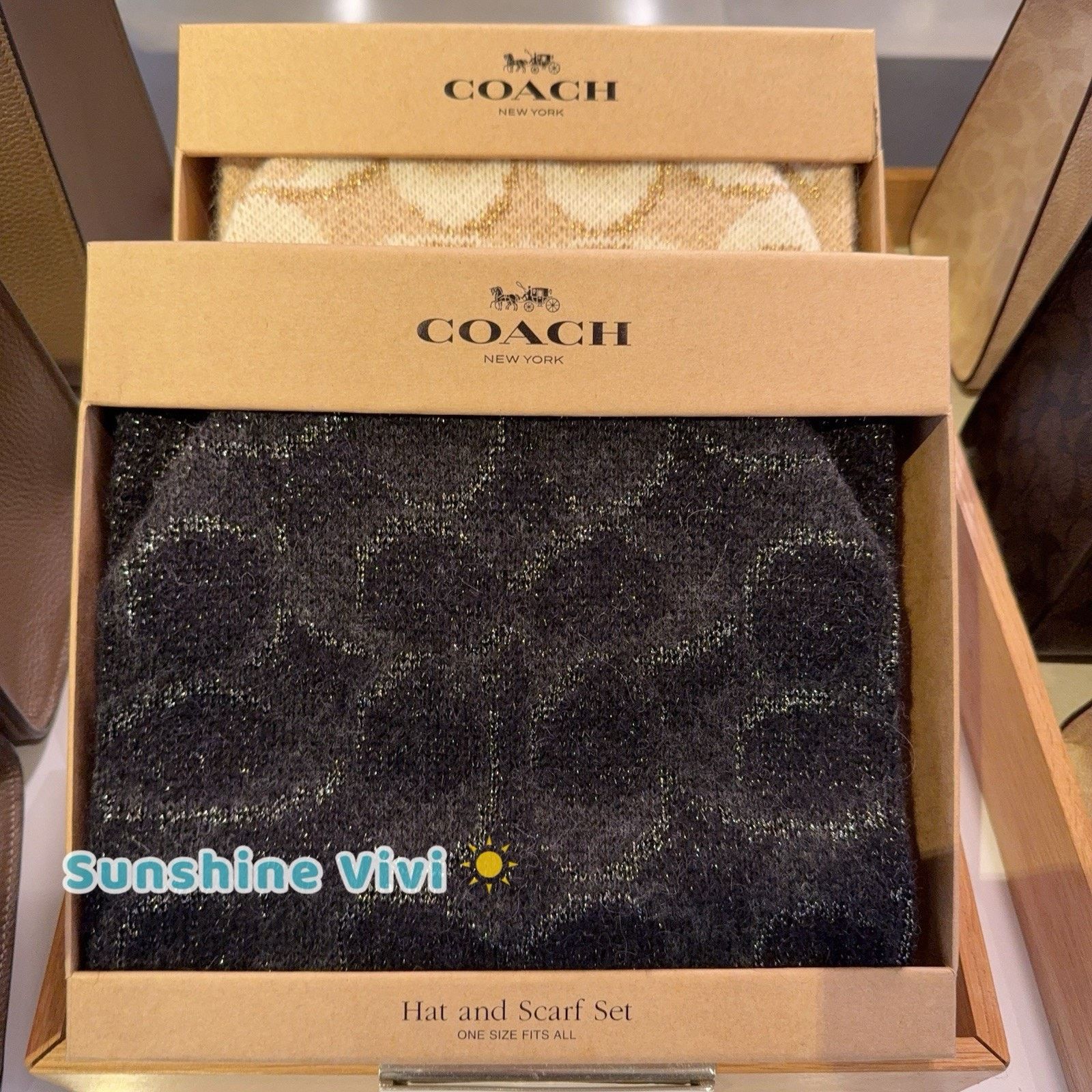 Coach NEW COACH Signature Metallic Beanie Muffler Set CCT69 Black Size ONE SIZE - 1 Thumbnail