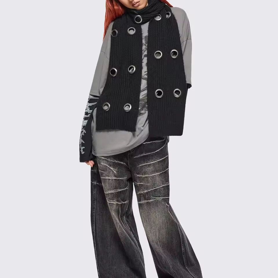 Other Retro Metal Punk Knitted Y2k Streetwear Scarf Size ONE SIZE - 2 Thumbnail