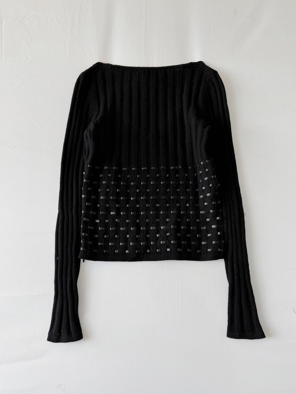 Versace 2000’s Gianni Versace Leather Horizontal Lined Knit Sweater Size S / US 4 / IT 40 - 2 Thumbnail