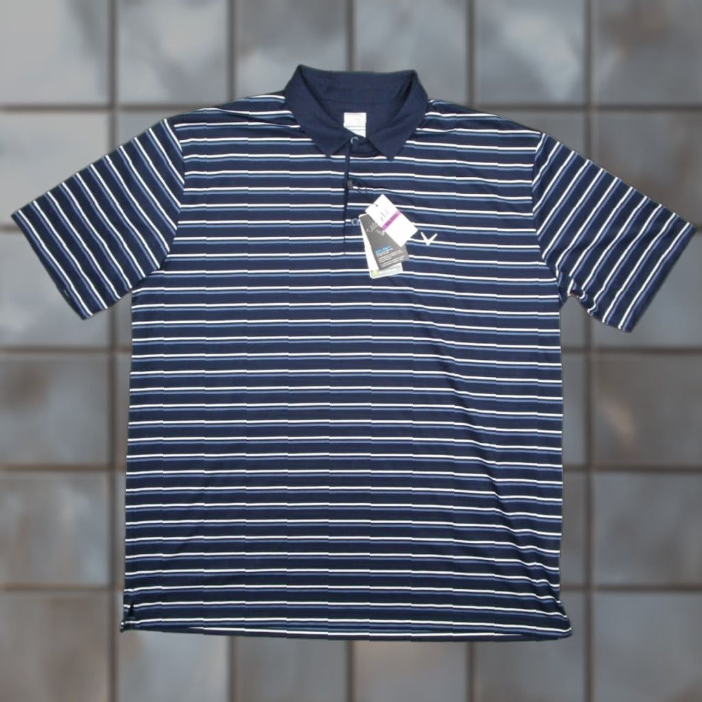 Callaway CALLAWAY Polo Shirt Mens 2XL Blue Striped OPTI-DRI UPF Performance Moisture Wicking Golf Logo SS Short Sleeve Classic 100% Polyester Size US XXL / EU 58 / 5 - 1 Thumbnail