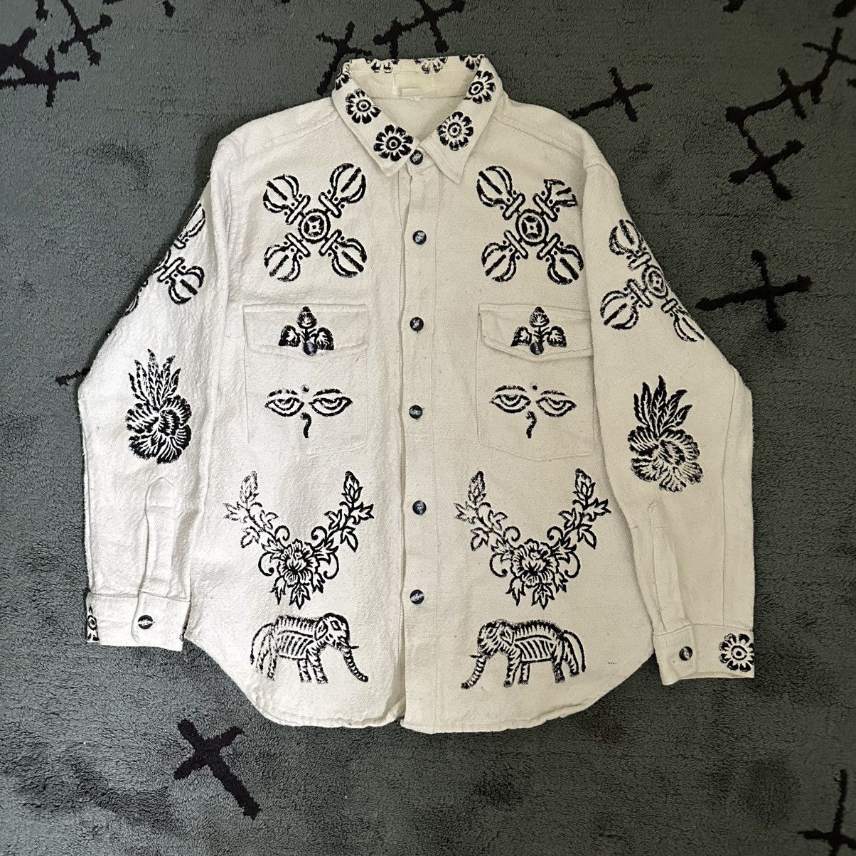Vintage Hand Painted Hindu Button Up Shirt