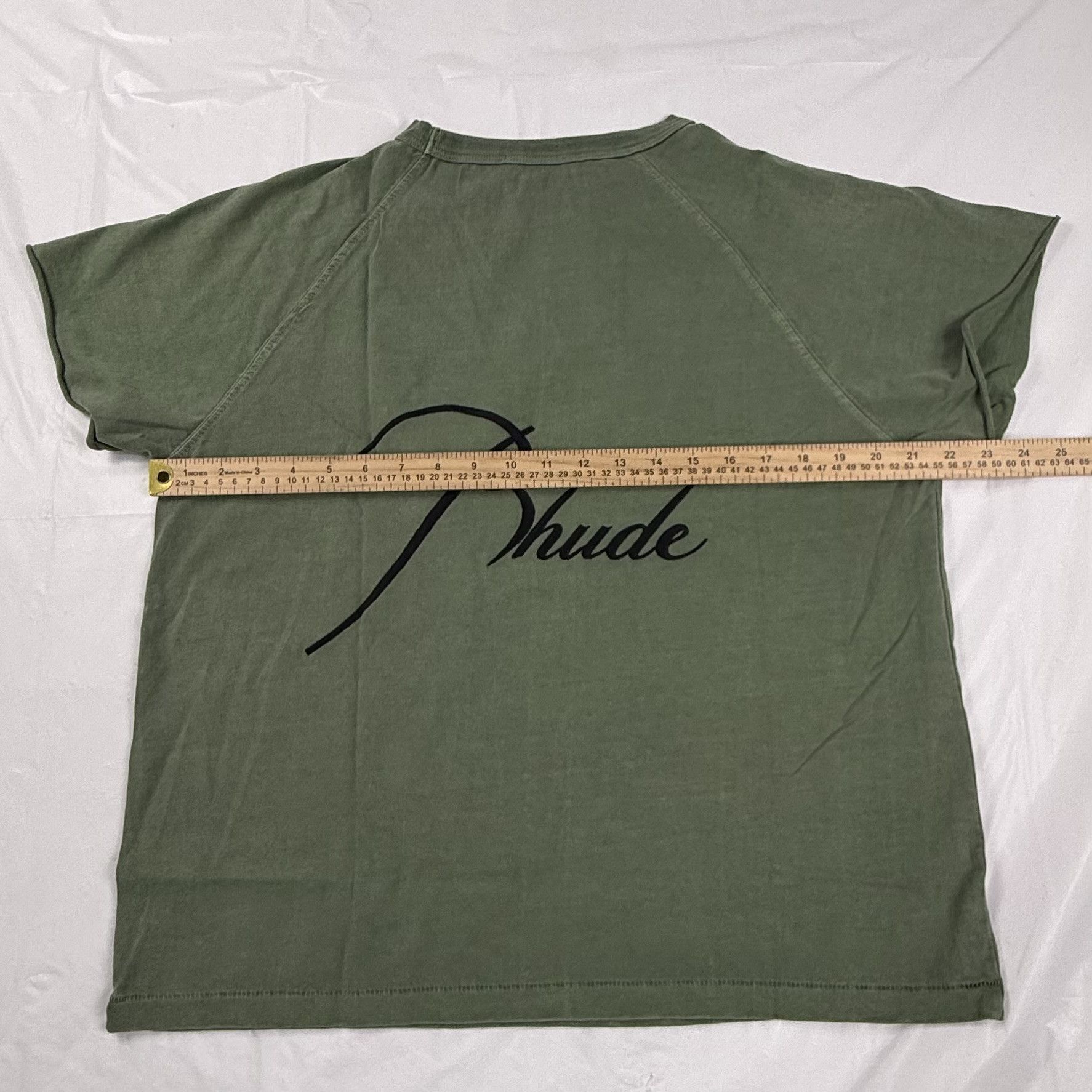 Rhude Rhude Raglan Logo Tee Olive Green Mens XS Script Logo Size US XS / EU 42 / 0 - 4 Thumbnail