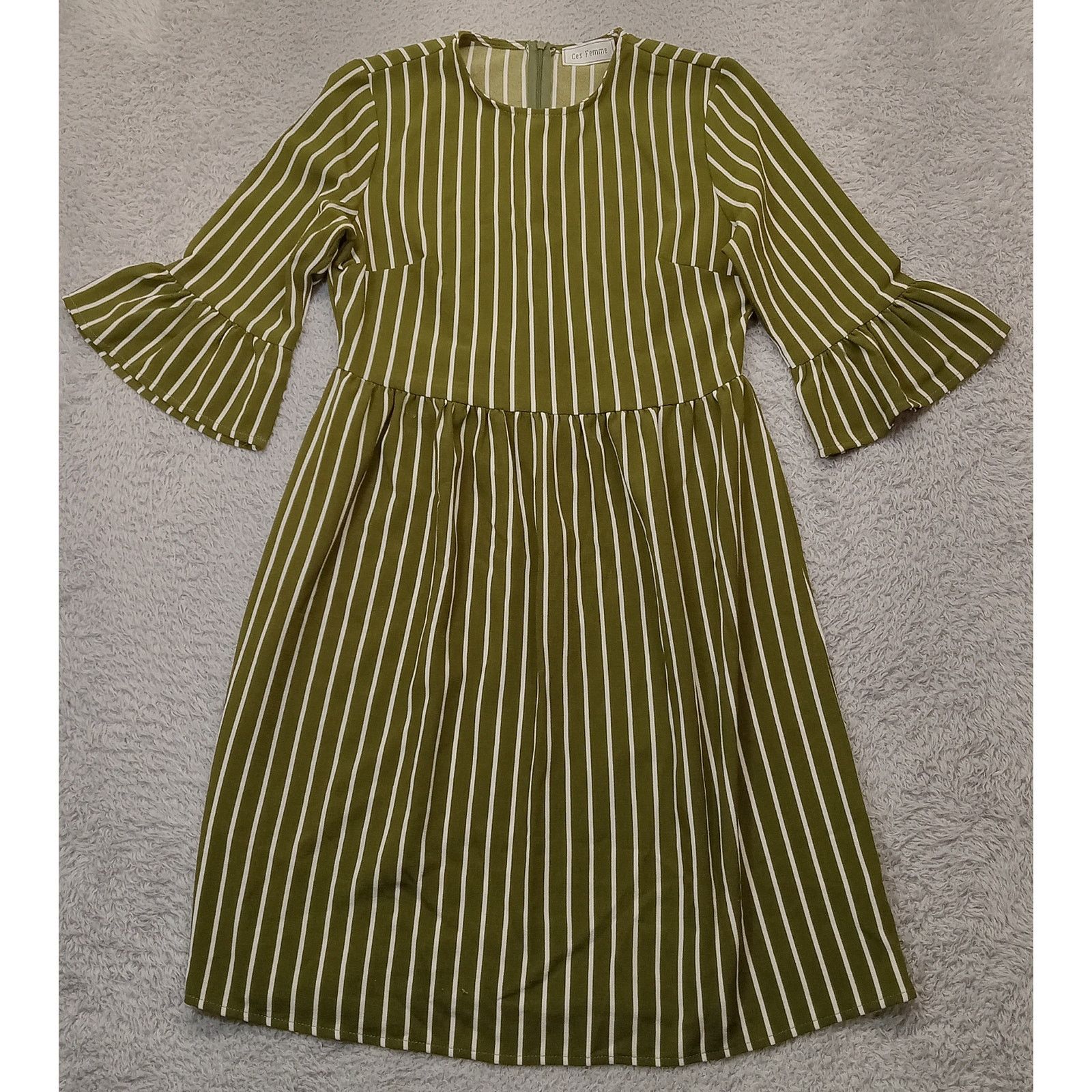 & Other Stories Ces Femme Dress Women's S Green Stripe Bell Sleeve USA Size S / US 4 / IT 40 - 1 Thumbnail