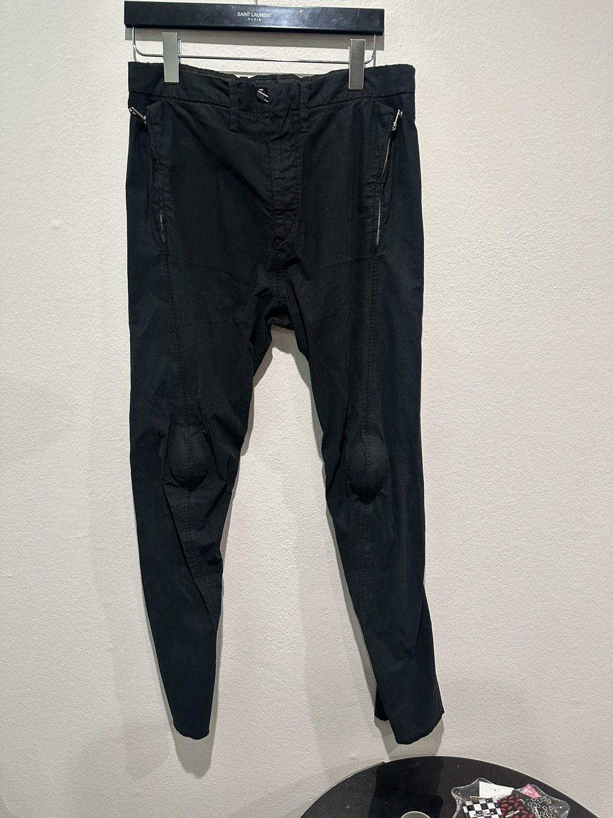 image of Carol Christian Poell Titanium Prosthetic Knee Twisted Meltlock Trousers in Black, Men's (Size 32)