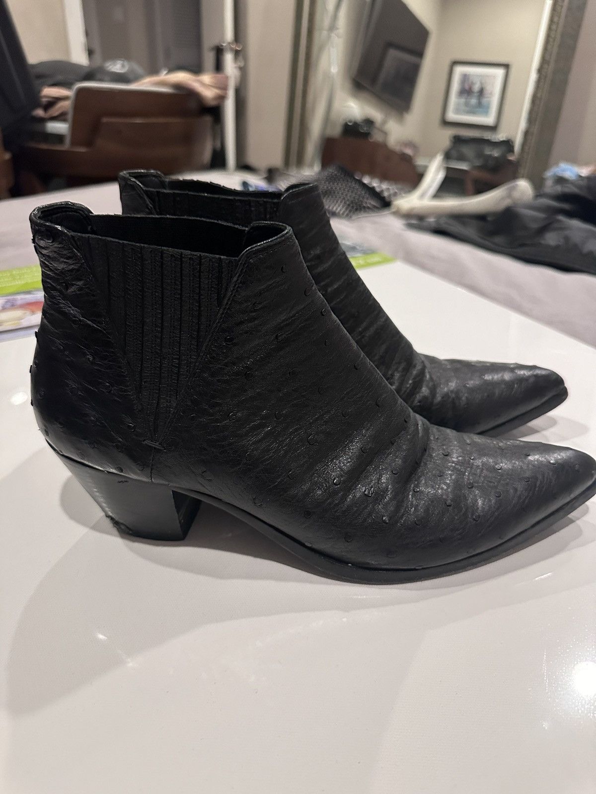 Hedi Slimane × Saint Laurent Paris SLP Black Ostrich Chelsea Boot Size US 10.5 / EU 43-44 - 3 Thumbnail