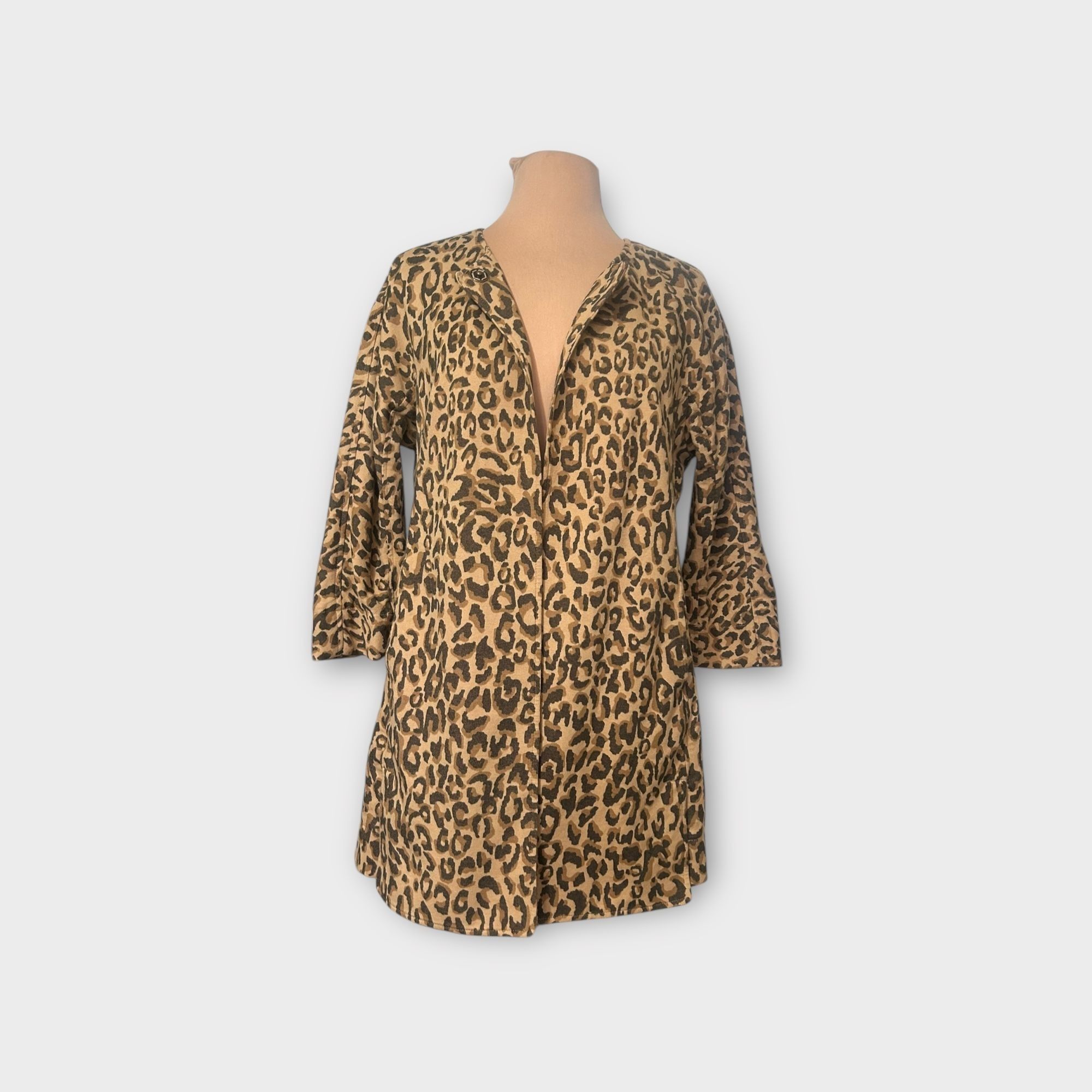 Anthropologie Leopard Coat Jacket Small Midi Twill 3/4 Sleeves Simple Coll Size S / US 4 / IT 40 - 5 Thumbnail