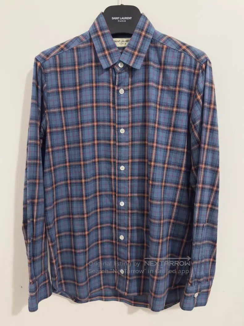 Saint Laurent Paris Saint Laurent Paris Size 38 Flannel Pointed Collar Blue an Size US M / EU 48-50 / 2 - 1 Thumbnail