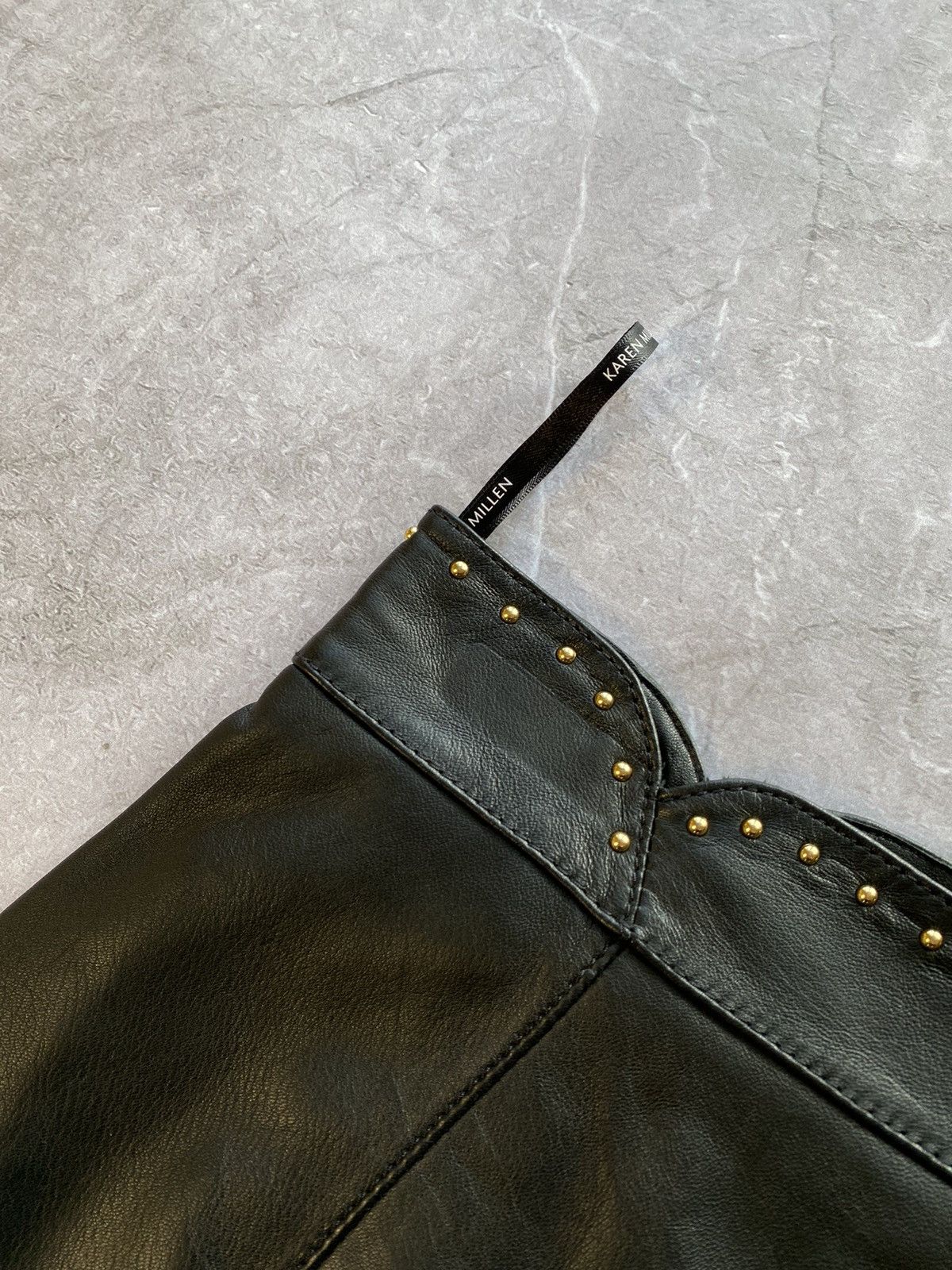 Karen Millen × Leather Karen Millen Fine Leather Stupped Waistband A-Line Skirt Size 32" / US 10 / IT 46 - 4 Thumbnail