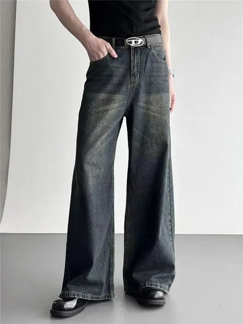 Japanese Brand Men's blue washed distressed straight jeans Size US 32 / EU 48 - 6 Thumbnail