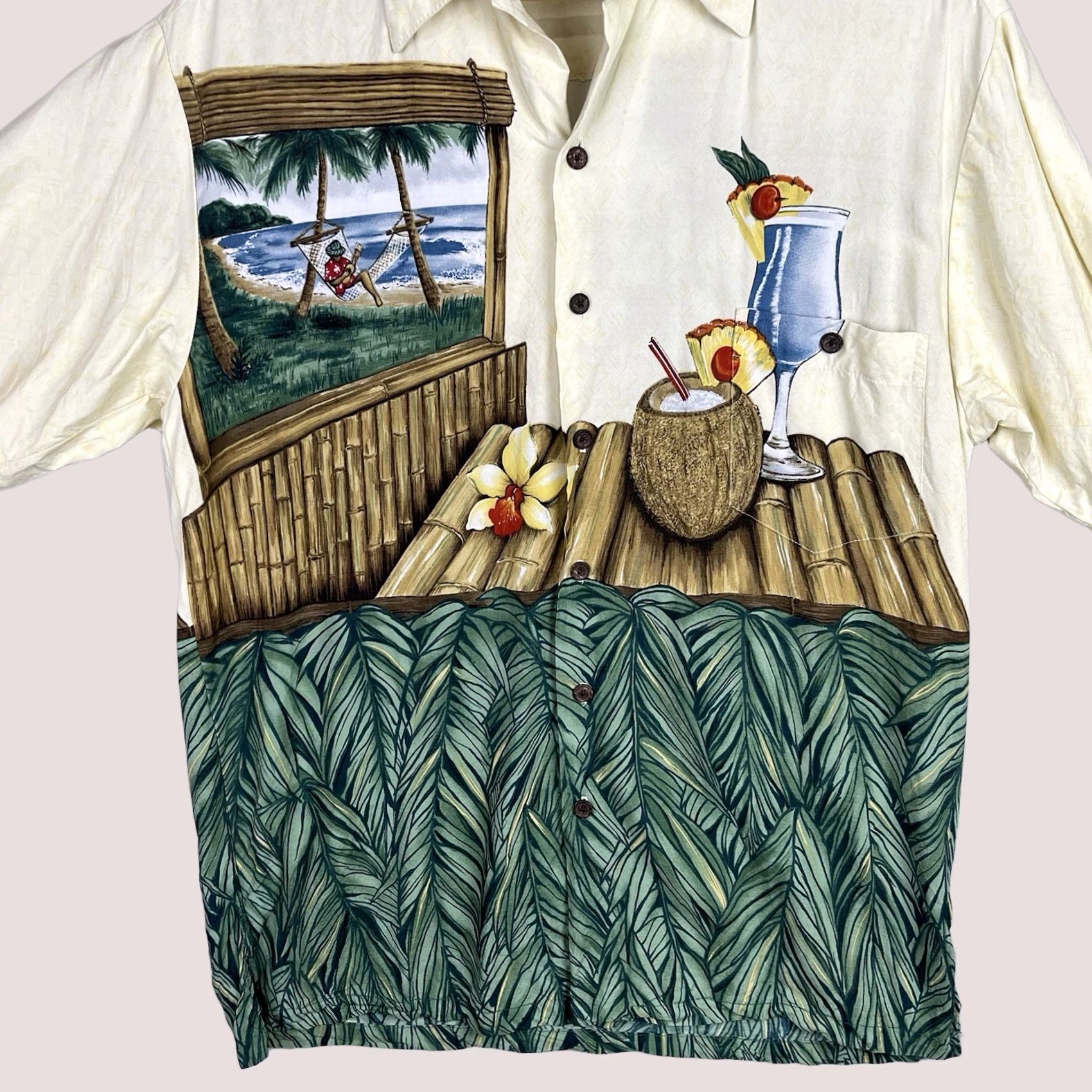 Tori Richard VINTAGE Tori Richard Shirt Mens Large Green Yellow Hawaiian Cocktails Aloha Size US L / EU 52-54 / 3 - 1 Thumbnail